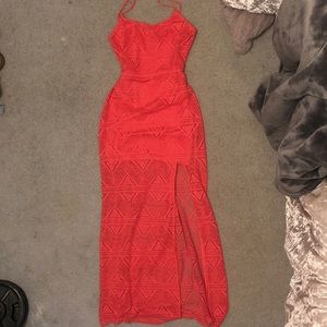 Lace spaghetti strap maxi dress with slit